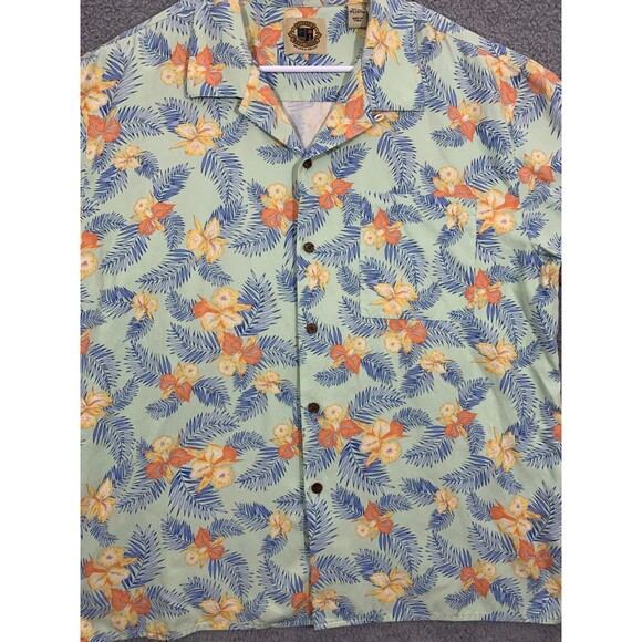 Large (L) Hawaiian Tropical Flowers Print Shirt Silk Cotton Blend Button-down - Picture 5 of 12
